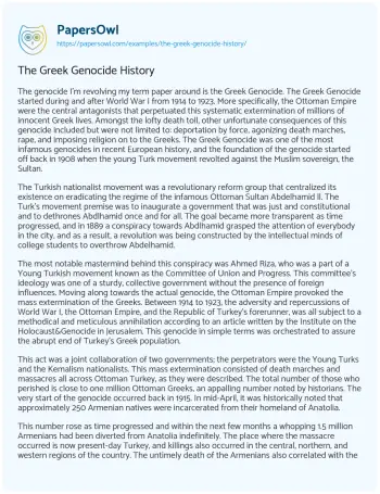 Essay on The Greek Genocide History