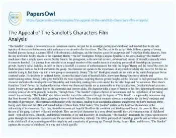 Essay on The Appeal of the Sandlot’s Characters Film Analysis