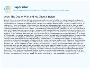 Essay on Ares: the God of War and his Chaotic Reign