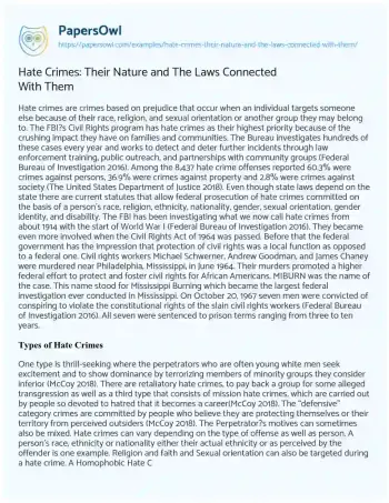 Essay on Hate Crimes: their Nature and the Laws Connected with them