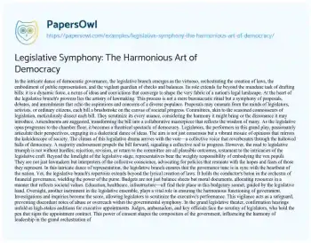 Essay on Legislative Symphony: the Harmonious Art of Democracy