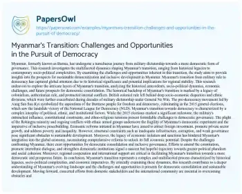 Essay on Myanmar’s Transition: Challenges and Opportunities in the Pursuit of Democracy