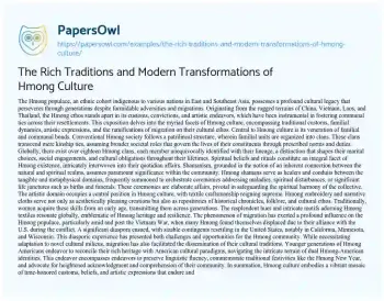 Essay on The Rich Traditions and Modern Transformations of Hmong Culture