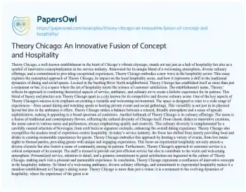 Essay on Theory Chicago: an Innovative Fusion of Concept and Hospitality