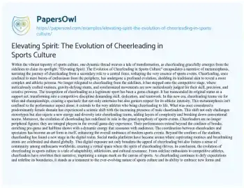 Essay on Elevating Spirit: the Evolution of Cheerleading in Sports Culture