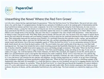 Essay on Unearthing the Novel ‘Where the Red Fern Grows’