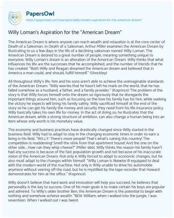 Essay on Willy Loman’s Aspiration for the “American Dream”