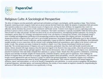 Essay on Religious Cults: a Sociological Perspective