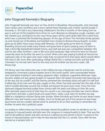 Essay on John Fitzgerald Kennedy’s Biography