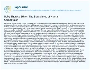 Essay on Baby Theresa Ethics: the Boundaries of Human Compassion