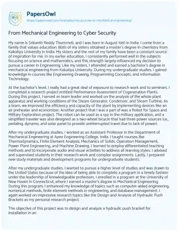 Essay on From Mechanical Engineering to Cyber Security