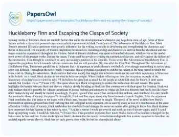 Essay on Huckleberry Finn and Escaping the Clasps of Society