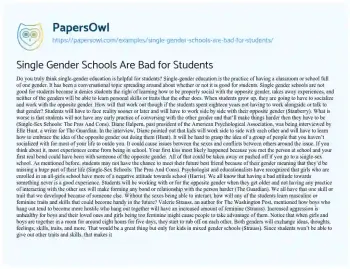 Essay on Single Gender Schools are Bad for Students