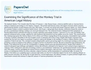 Essay on Examining the Significance of the Monkey Trial in American Legal History