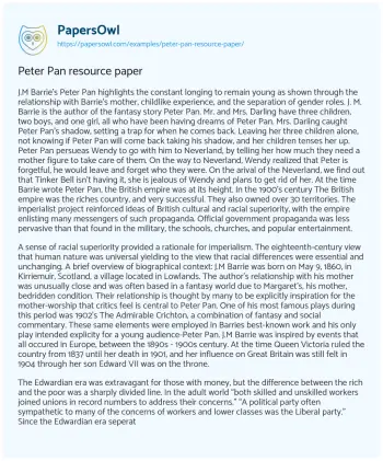 Essay on Peter Pan Resource Paper