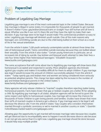 Essay on Problem of Legalizing Gay Marriage