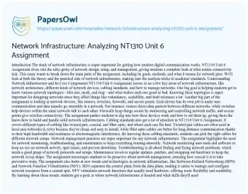 Essay on Network Infrastructure: Analyzing NT1310 Unit 6 Assignment