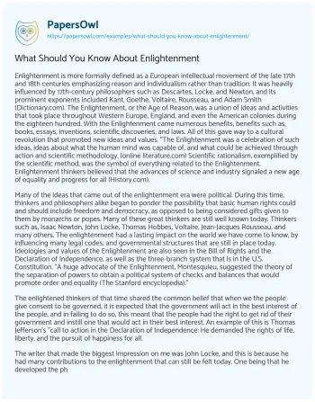 Essay on What should you Know about Enlightenment