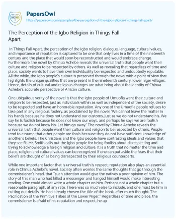 Essay on The Perception of the Igbo Religion in Things Fall Apart