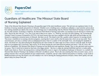 Essay on Guardians of Healthcare: the Missouri State Board of Nursing Explained