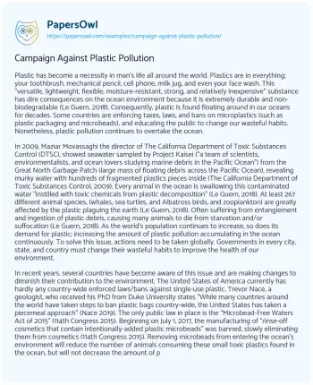 Essay on Campaign against Plastic Pollution