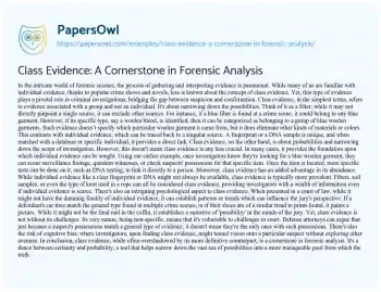 Essay on Class Evidence: a Cornerstone in Forensic Analysis