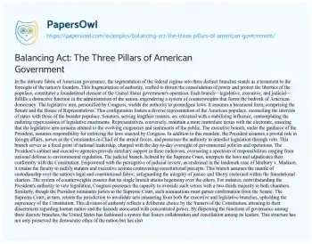 Essay on Balancing Act: the Three Pillars of American Government