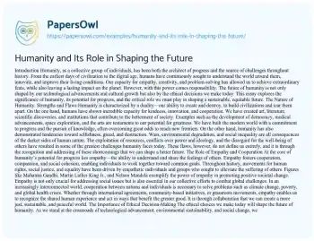 Essay on Humanity and its Role in Shaping the Future