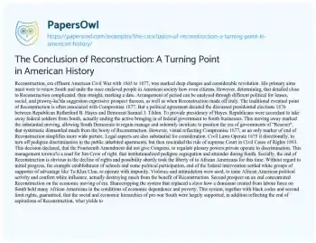 Essay on The Conclusion of Reconstruction: a Turning Point in American History