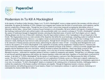 Essay on Modernism in to Kill a Mockingbird