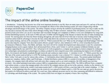 Essay on The Impact of the Airline Online Booking