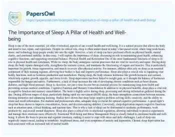 Essay on The Importance of Sleep: a Pillar of Health and Well-being