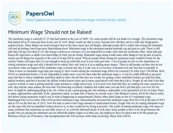 Essay on Minimum Wage should not be Raised