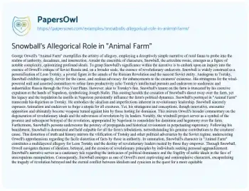 Essay on Snowball’s Allegorical Role in “Animal Farm”