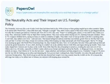 Essay on The Neutrality Acts and their Impact on U.S. Foreign Policy