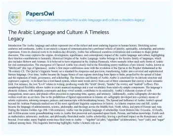 Essay on The Arabic Language and Culture: a Timeless Legacy