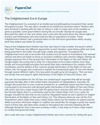 Essay on The Enlightenment Era in Europe