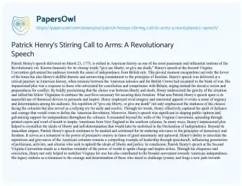 Essay on Patrick Henry’s Stirring Call to Arms: a Revolutionary Speech