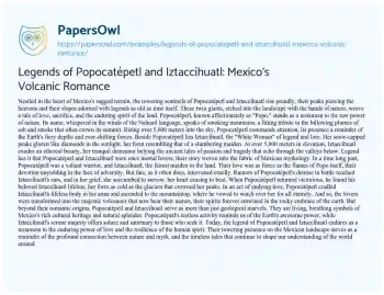 Essay on Legends of Popocatépetl and Iztaccíhuatl: Mexico’s Volcanic Romance