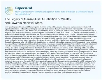 Essay on The Legacy of Mansa Musa: a Definition of Wealth and Power in Medieval Africa