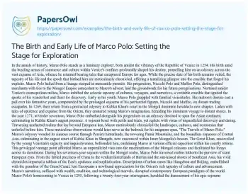 Essay on The Birth and Early Life of Marco Polo: Setting the Stage for Exploration