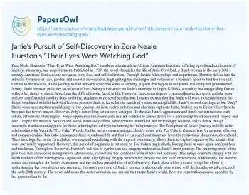 Essay on Janie’s Pursuit of Self-Discovery in Zora Neale Hurston’s “Their Eyes were Watching God”