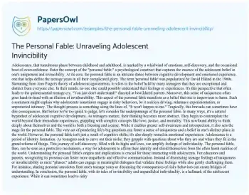 Essay on The Personal Fable: Unraveling Adolescent Invincibility