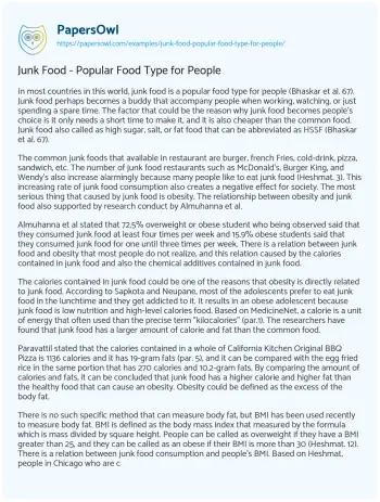 Essay on Junk Food – Popular Food Type for People