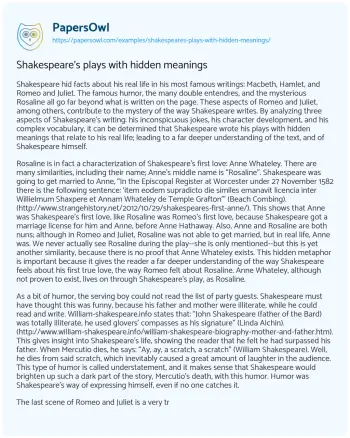 Essay on Shakespeare’s Plays with Hidden Meanings