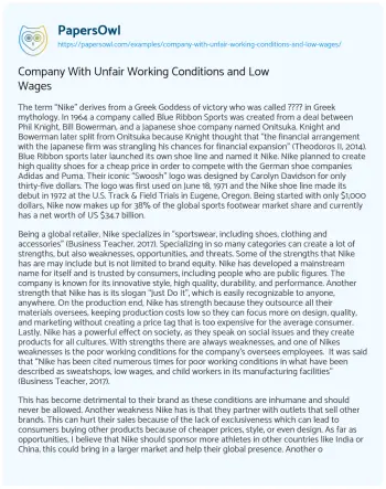 Essay on Company with Unfair Working Conditions and Low Wages