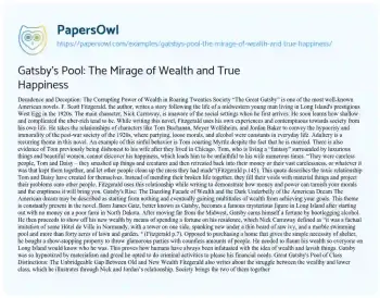 Essay on Gatsby’s Pool: the Mirage of Wealth and True Happiness