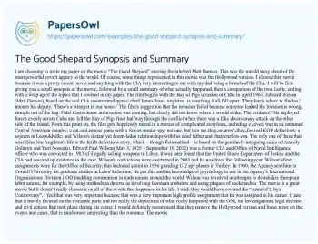 Essay on The Good Shepard Synopsis and Summary