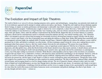 Essay on The Evolution and Impact of Epic Theatres