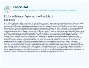 Essay on Ethics in Balance: Exploring the Principle of Equipoise